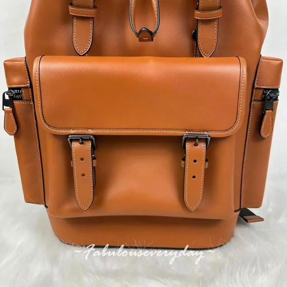 Coach MEN's Large Sprint Backpack Gunmetal/Tan Smooth grain Leather CDB61 NWT